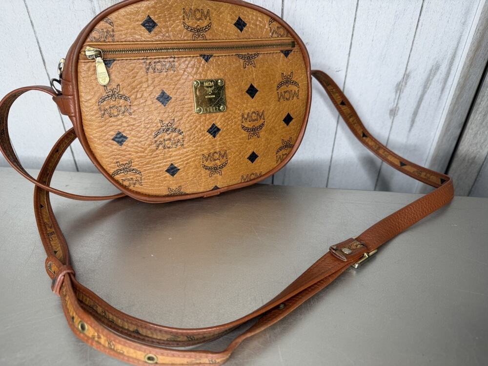 MCM Germany Visetos Cognac Brown Oval Shoulder Crossbody Bag Vintage